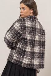 HYFVE Plaid Collared Neck Boucle Jacket with Pockets OutfitFlow